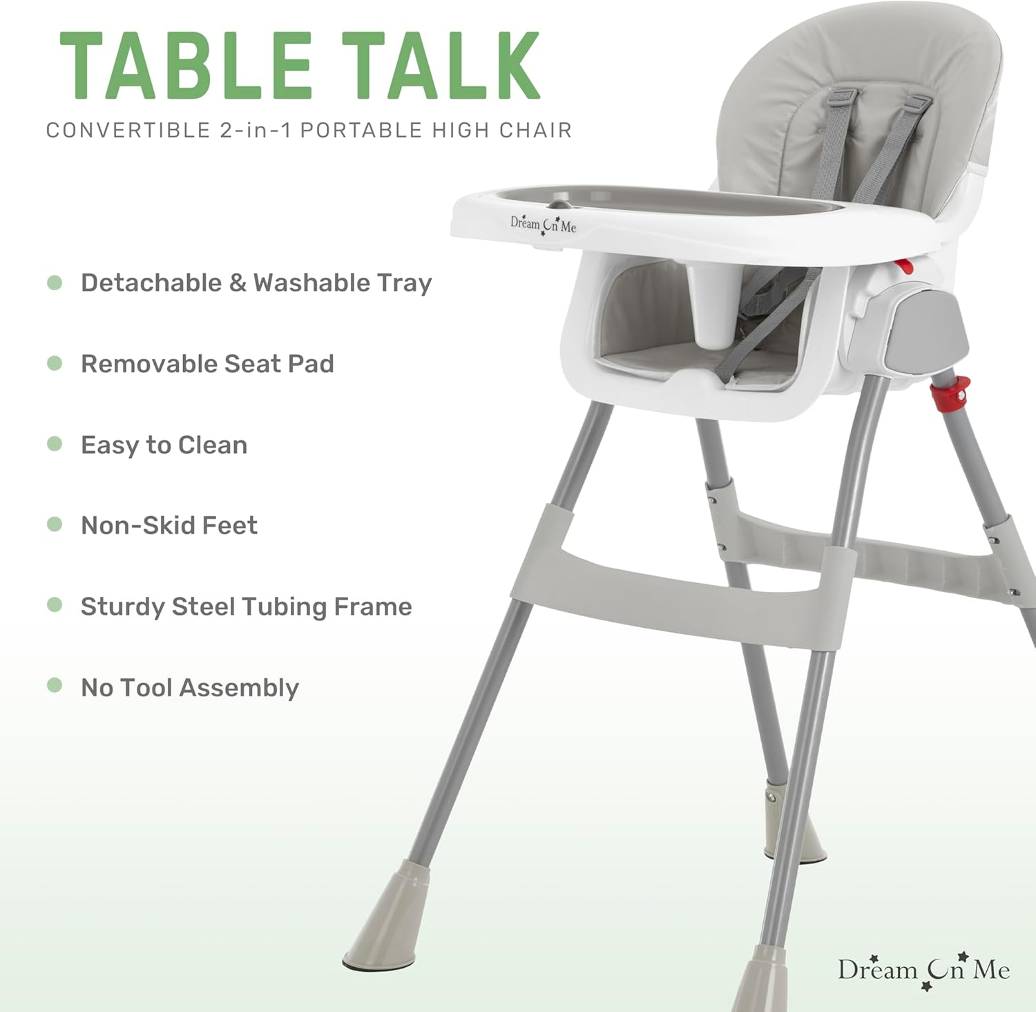 Dream on Me Portable 2-In-1 Tabletalk High Chair, Convertible Compact High Chair, Light Weight Portable Highchair, Grey - Grey image number 3