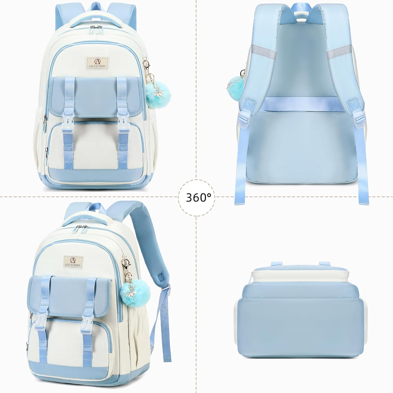 AO ALI VICTORY School Backpack for Teens Girls Women 15.6 Inch Laptop College Travel Work Backpacks Kids Elementary Bookbag - Blue image number 5