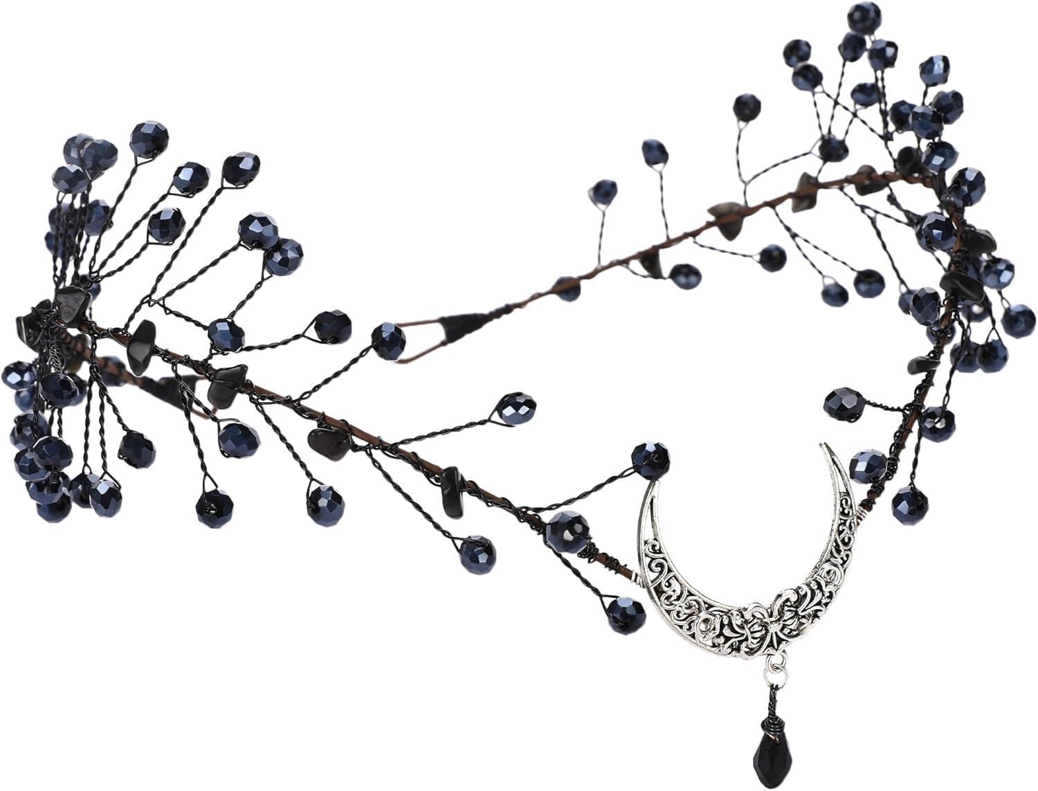 MOSTORY Moon Fairy Crown Tiara for Women, Gothic Black Crystal Elf Crown Headband for Renfaire Halloween Cosplay image number 1