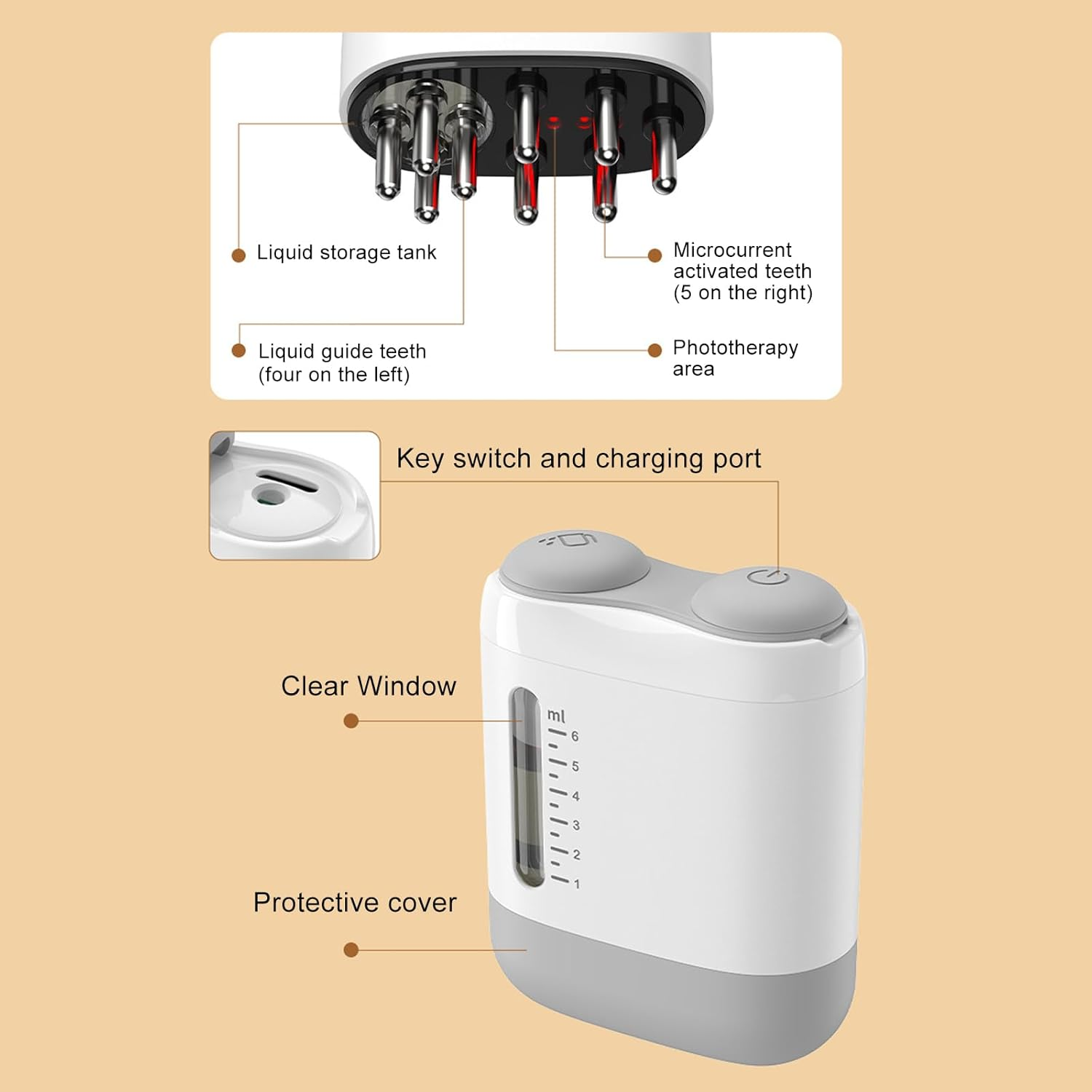 2 in 1 Hair Oil Applicator & Scalp Massager, Electric Oil Dispenser for Hair Growth, Red Light Therapy Scalp Massager for Hair Treatment & Essential Oils image number 3