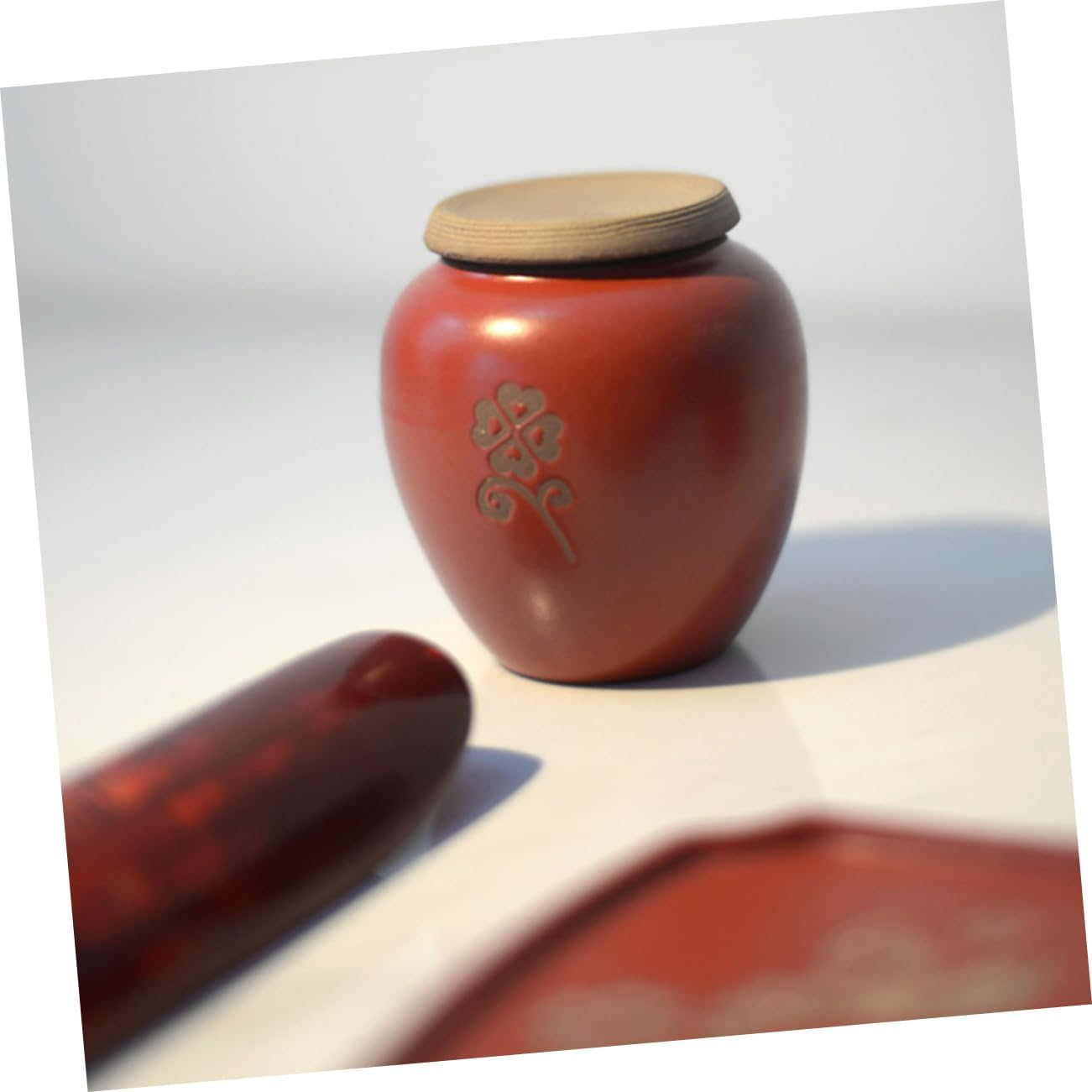FELTECHELECTR Ceramic Tea Canister Tea Storage Jar Food Storage Container for Home Kitchen Red for and Display image number 3