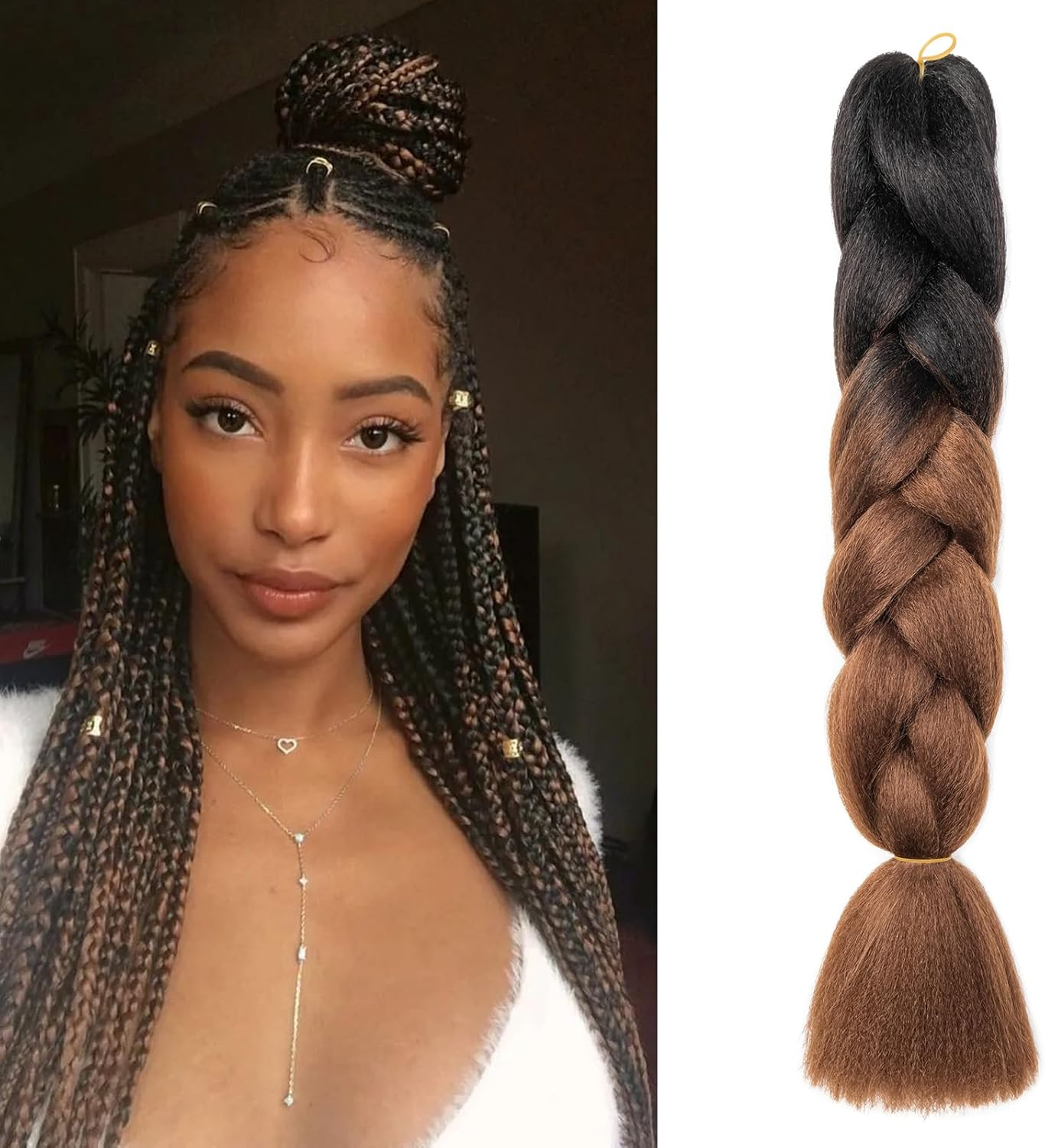 Dcbaboo Brown Hair Extensions for Braiding Jumbo Braiding Hair Extension 1Pack 24Inch Synthetic Hair Kanekalon Ombre Braids Extensions Hair Afro Crochet Twist Box Braids 100G, Medium Brown