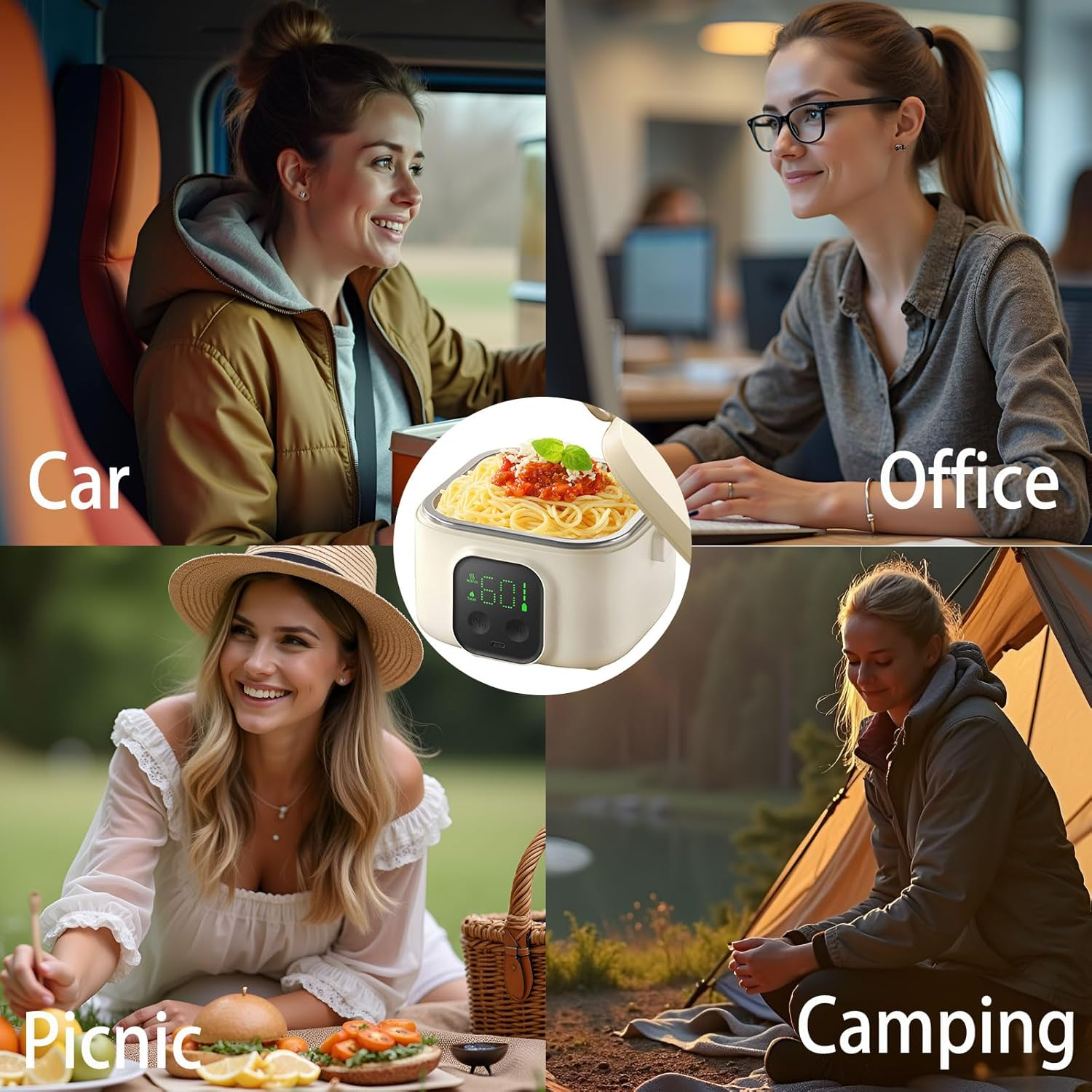 Portable Wireless Electric Heated Lunch Box for Adults,Heating Food Lunch Box for Work,Rechargeable 14000Mah Battery,0.8L Capcity Inner Food Warmer Container,Lunchbox for Travel,Outdoor,Picnic,Office. image number 2