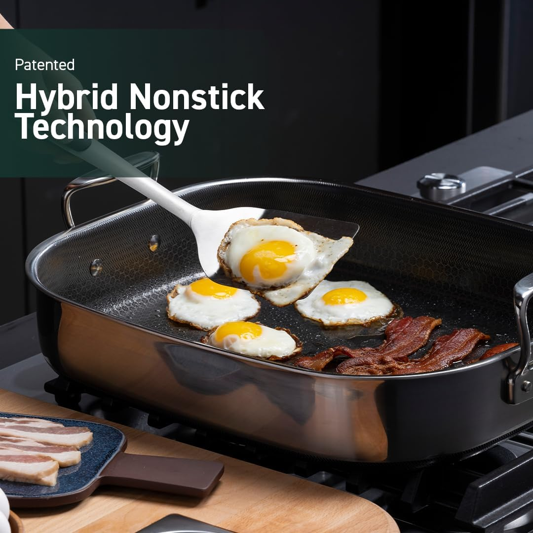 Hexclad Hybrid Nonstick Roasting Pan with Rack, Great for Broiling and Large Poultry, Dishwasher-Friendly, Oven-Safe up to 480&deg;C image number 3