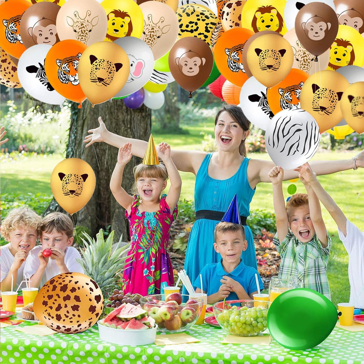30Pcs Carton Animal Balloon Latex Pattern Balloons for Kids Wild One Jungle Safari Birthday Party Decoration DIY Supplies (Animals)