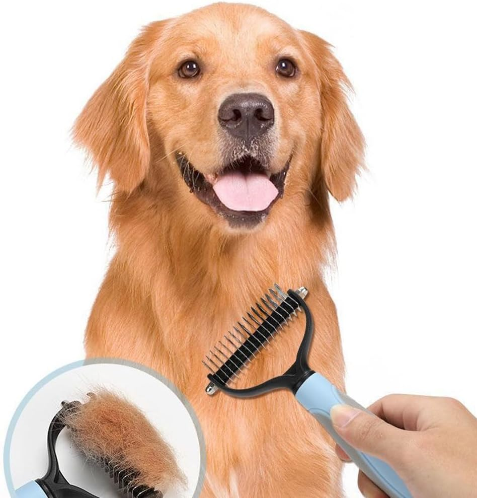 Professional Dog Brush Undercoat, Cat Brush, Double Side Undercoat Brush, Stainless Steel Dog Comb, 17 + 9 Teeth for Small and Large Dog Comb image number 6