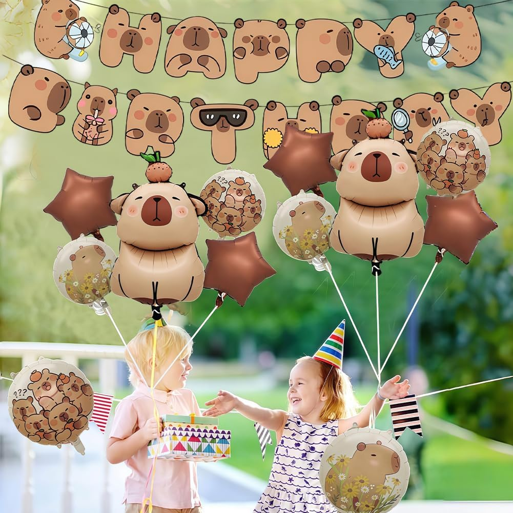 5-Piece Brown Aluminium Foil Capybara Anime Theme Kids Balloons for Birthday, Baby Shower Parties