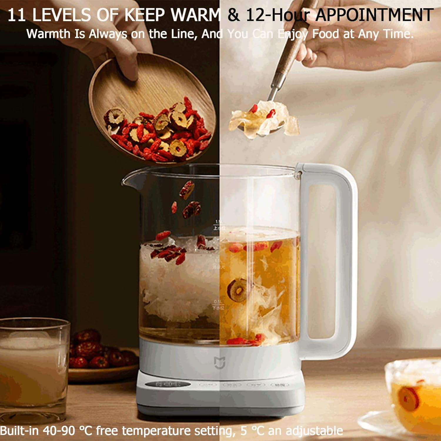 New XIAO MI MIJIA Electric Tea Kettle N1, 11 Temperature Control & 6 Presets Glass Kettle with Removable Infuser, 1.5L Electric Kettle for Coffee, Formula, Tea Maker with 12H Keep Warm, Bpa-Free image number 4