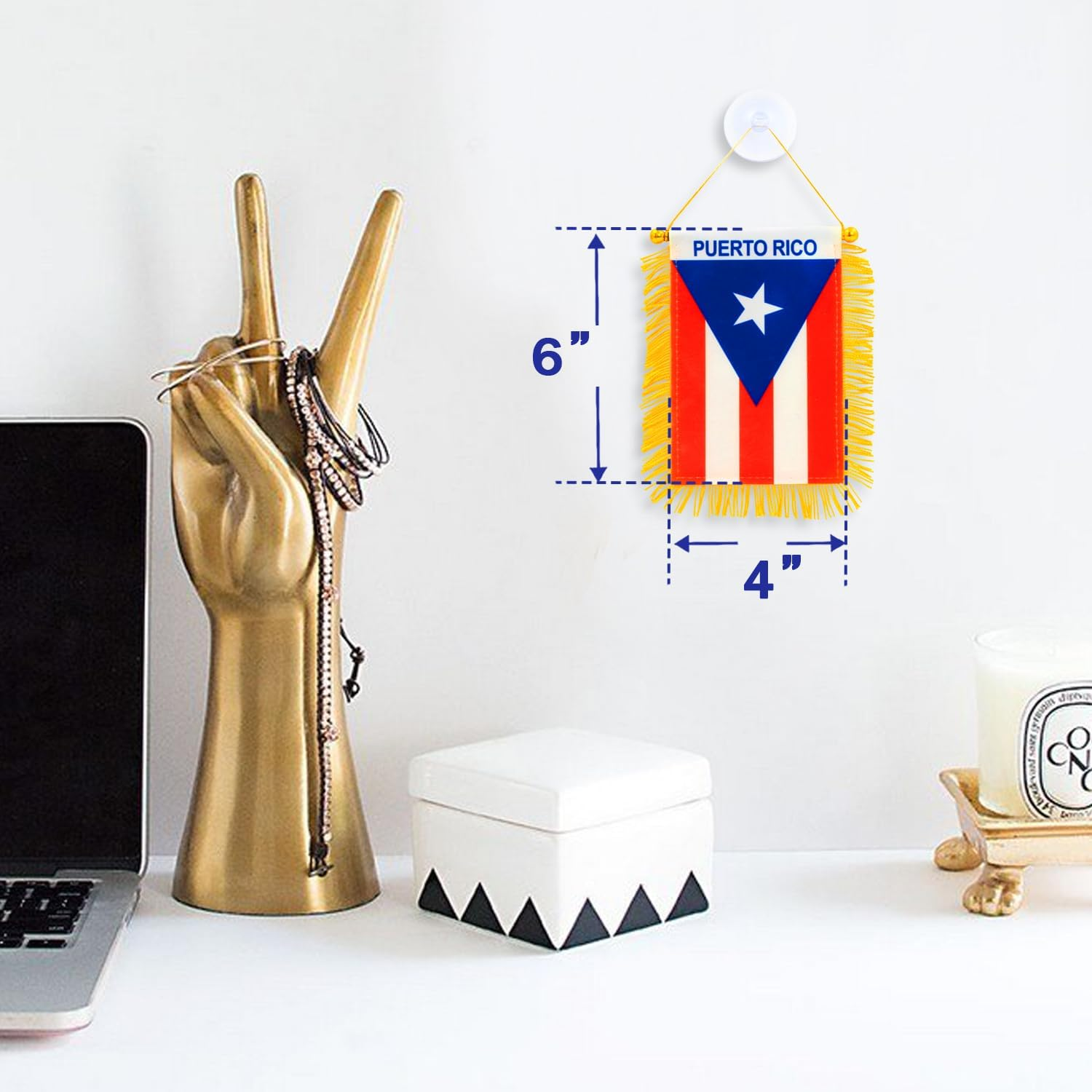 Anley 4 X 6 Inch Puerto Rico Fringy Window Hanging Flag - Mini Flag Banner & Car Rearview Mirror D&eacute;cor - Fringed Puerto Rican Hanging Flag with Suction Cup image number 3