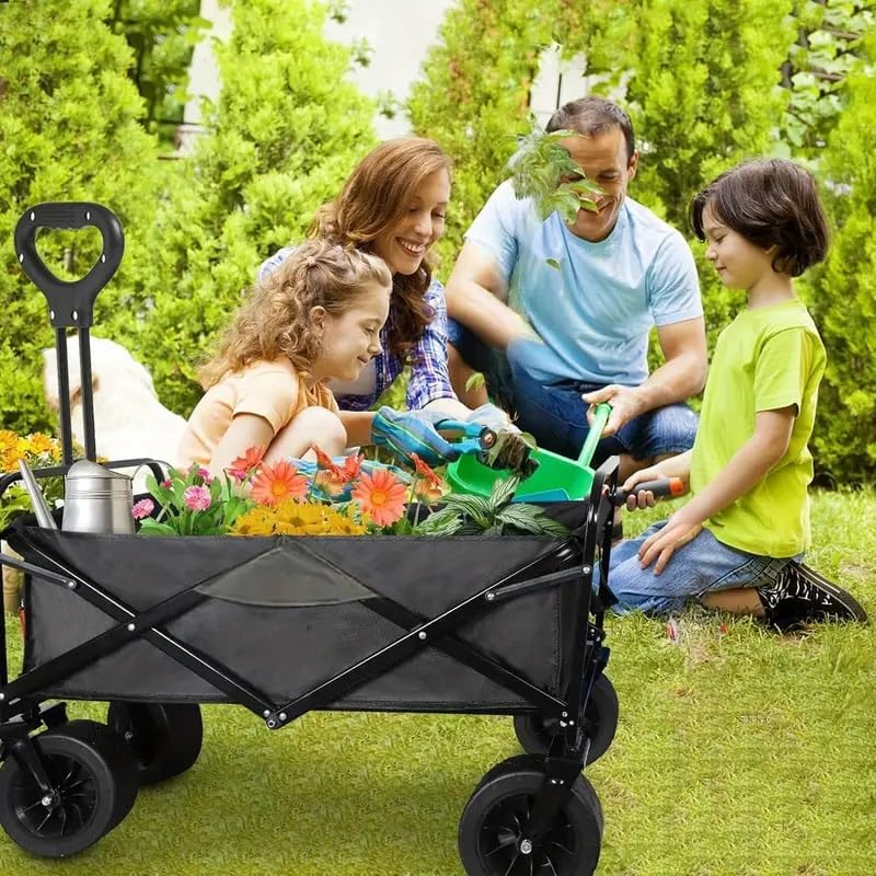 YAYULI Trolly Cart with Wheels, Portable Cart, 120 Liters Camping Cart, Utility Beach Trolley, Which Can Be Used Not Only for Outdoor Garden Use, but Also for Supermarket Shopping (Black)