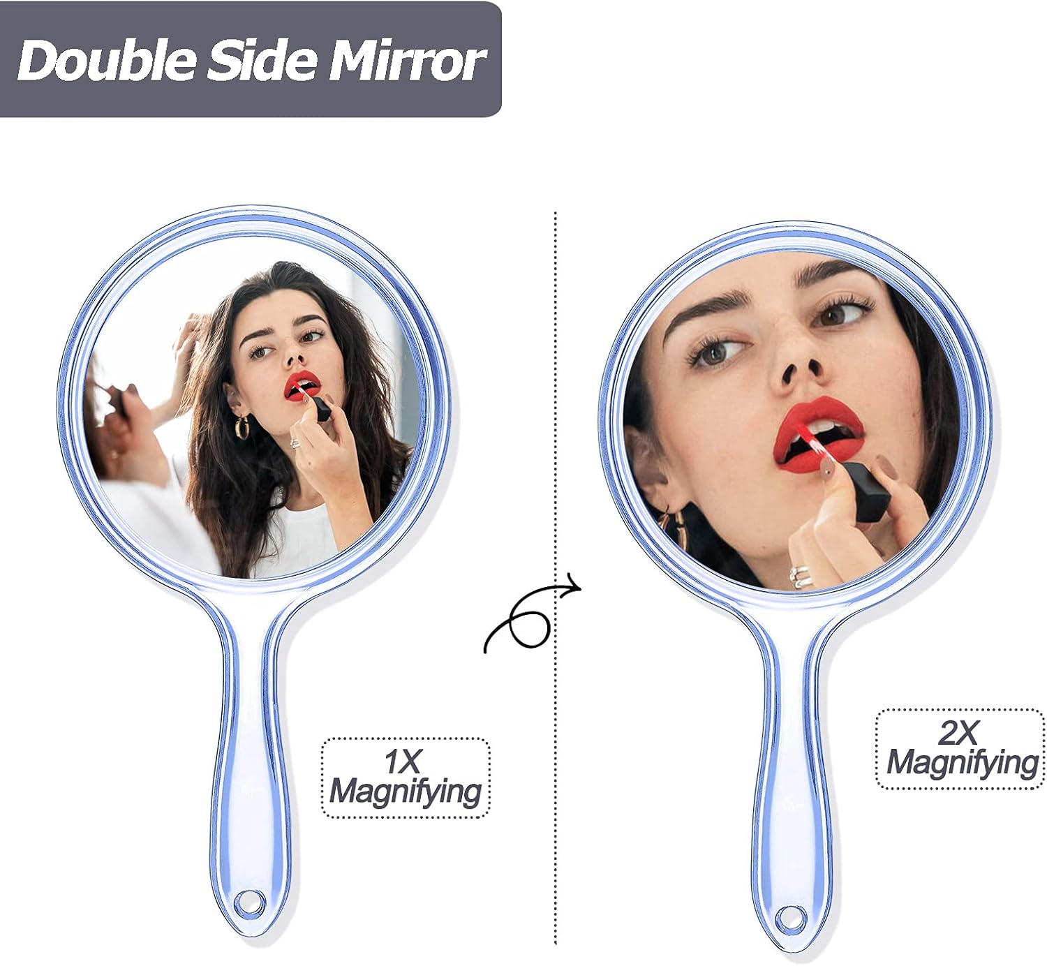 Jetec Double Sided Handheld Mirror - 1X/ 2X Magnifying Mirror with Handle - Rounded Shape Makeup Mirror (Blue)