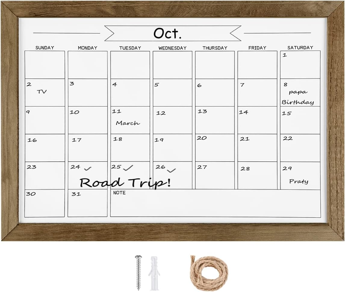 TORASO Dry Erase Monthly Calendar Board, Magnetic Whiteboard for Wall, Office/School/Home, Wood Frame Hanging Board for Kitchen Grocery List/Drawing/Memo, 10.5"X 14.5"(YL-RB-2737-B) image number 4