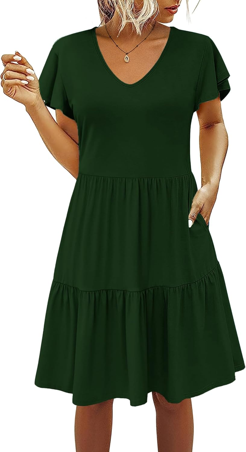 Women'S Maternity Nursing Dress Ruffle Cap Sleeve Breastfeeding with Pockets image number 4