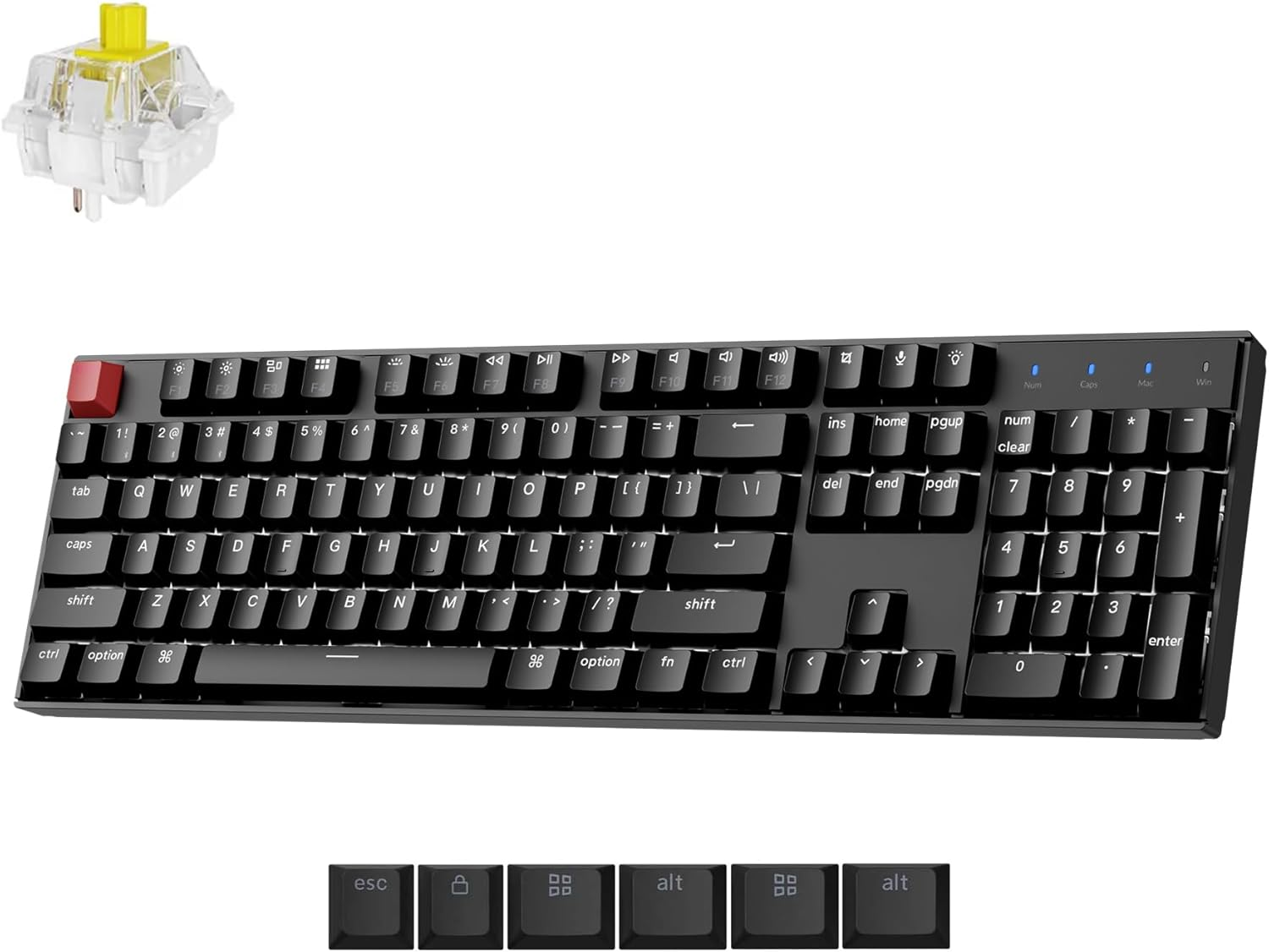 Keychron K10 Version 2 QMK Mechanical Keyboard Full Size 104 Keys, Bluetooth 5.2 Wireless/Wired Connection Programmable Keys, White Backlit with Shine-Through Keycaps for Mac Windows Linux