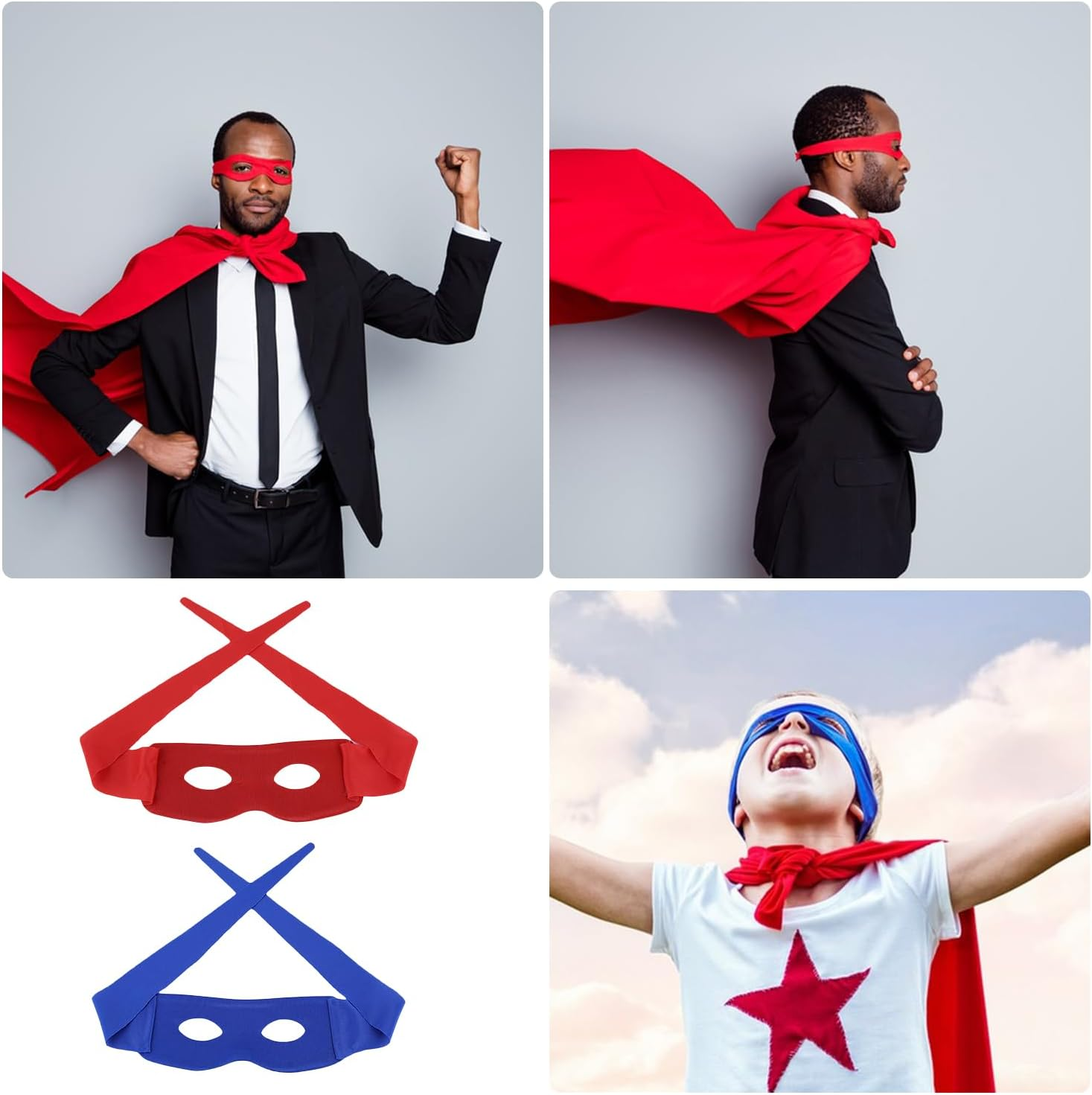 Nereds 4Pcs Ninja Style Face Mask Superhero Eye Masks Adjustable Half Masks for Halloween Party Cosplay Accessory Batman Mask image number 4