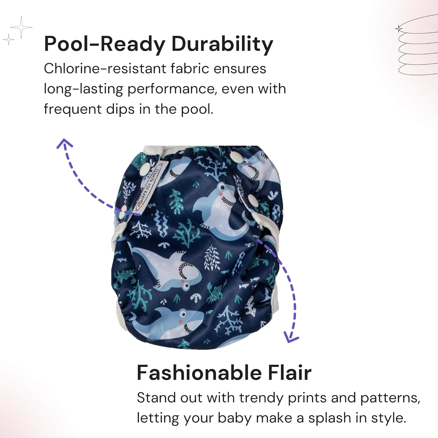 Tinker Tot Baby Reusable Swim Nappy - Small & Large Swim Nappies; Adjustable, Washable; Child, Toddler and Baby image number 4