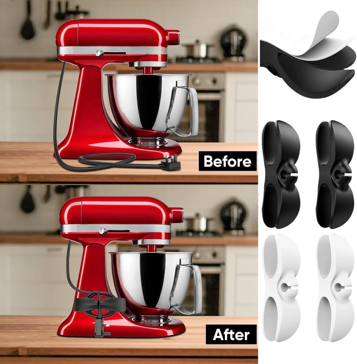 6 PCS Cord Organizer for Kitchen Appliances,Wrap Holder Cable Organizer for Home Appliances(Black, White, Grey) image number 1