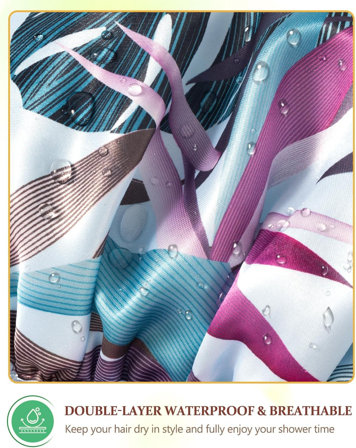 Mikimini Large Shower Cap for Women Reusable Waterproof, Hair Cap for Shower with Double Layers, Tropic Style Hair Cover with Elastic Band for Shower Suit for Meidum Hair, Braids, Meidum image number 2