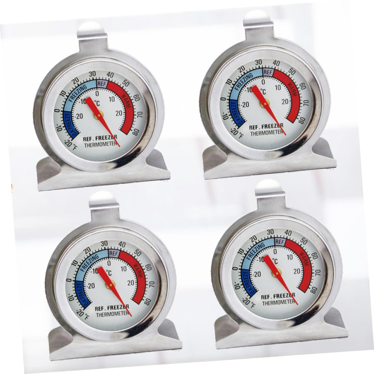 POPETPOP 4Pcs Stainless Steel Refrigerator and Freezer Thermometer Compact Indoor Temperature Gauge for Home and Office Use Silver with Paper Packaging image number 1
