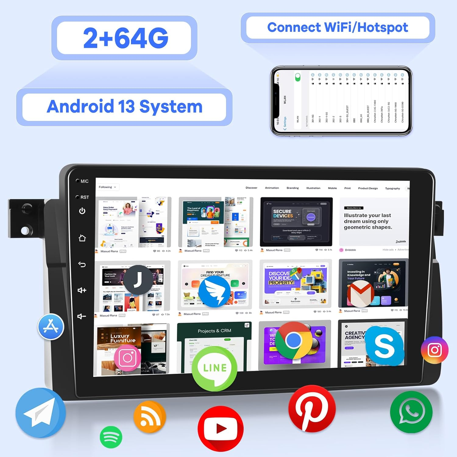 [2G+64G] Car Radio for BMW 3 Series E46 1999-2005, Android 13 Touch Screen Car Play Stereo, Carplay/Android Auto/Eq Audio/Swc/Bluetooth image number 2