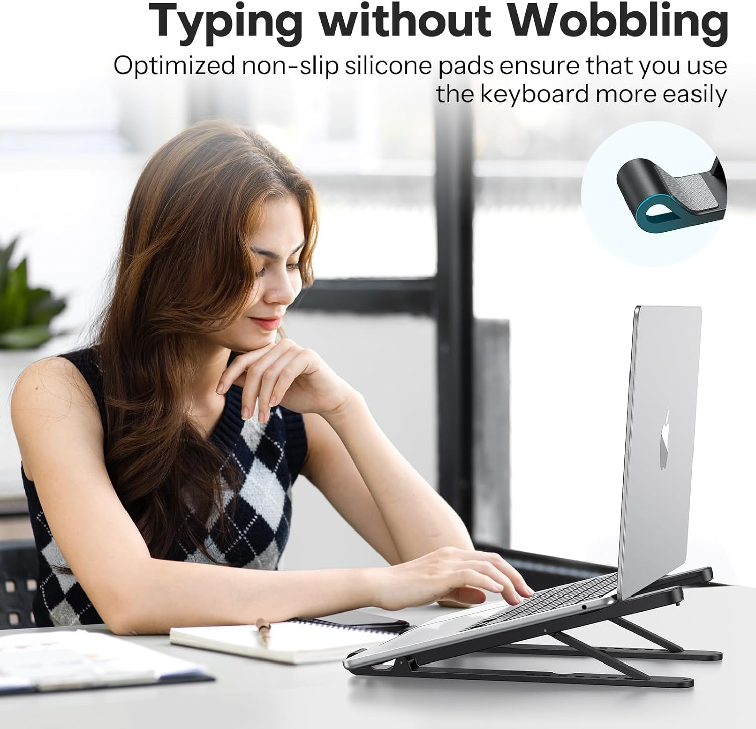 OMOTON Laptop Stand for Desk, Portable Computer Stand for Laptop Adjustable Laptop Riser Folable PC Holder Compatible with All Laptop and Tablet up to 15.6&rdquo; image number 4