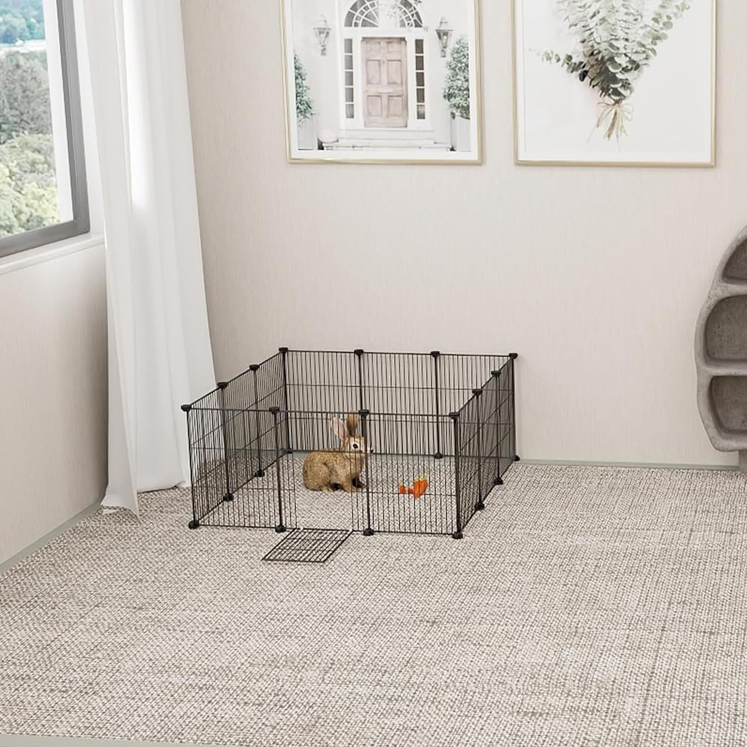 Lxvckly Pet Playpen, Small Animals Playpen with Door, DIY Encrypted Metal Wire Rabbit Fence, Guinea Pigs Cages, Kitten Playpen, Indoor & Outdoor Yard Fence for Small Animals 12 Pcs Panels Black image number 3