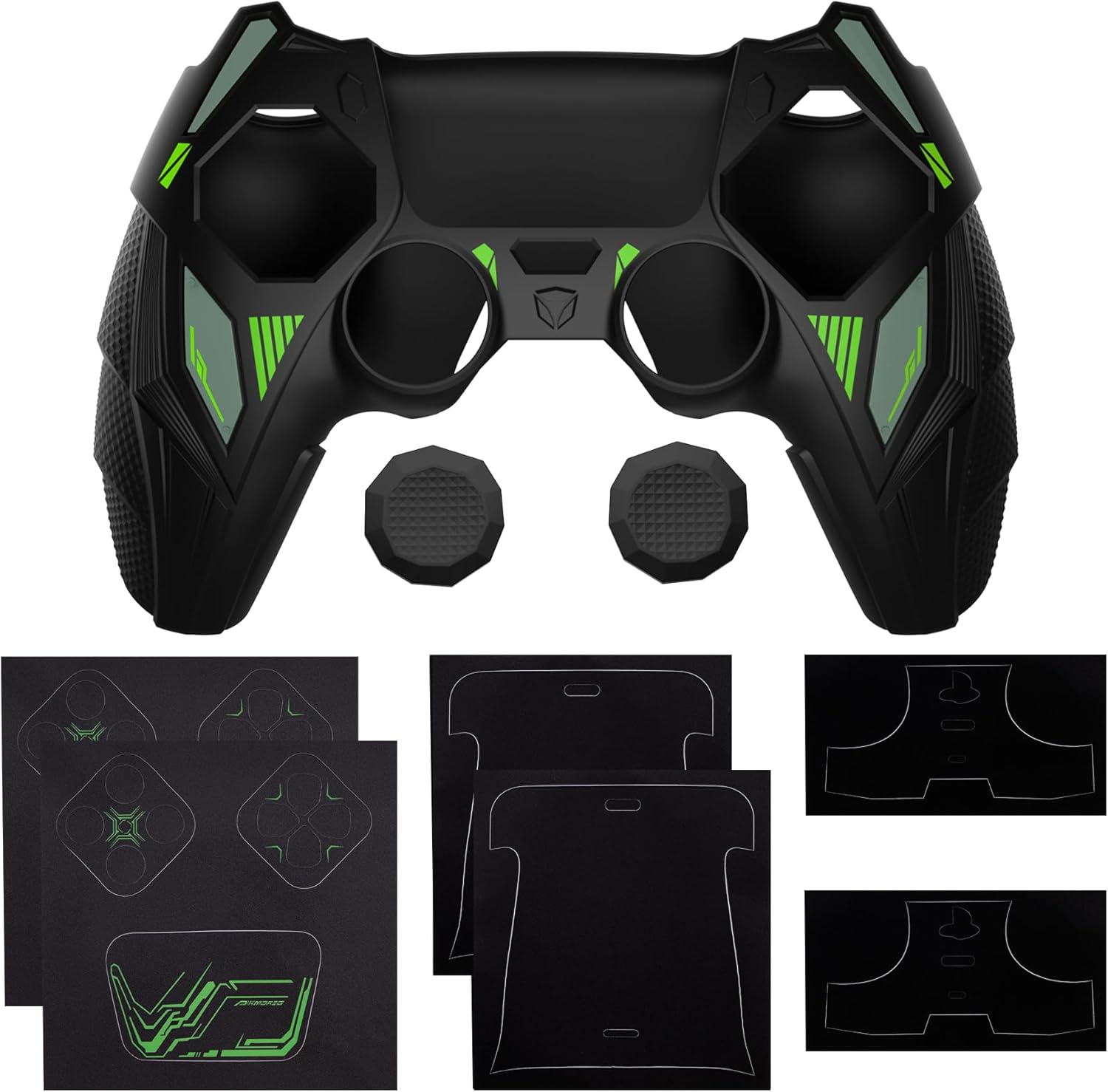 Playvital Mecha Rhino Silicone Cover for Ps5 Controller with Thumb Grips & Stickers, Anti-Slip Controller Grip Skin Accessories Compatible with Ps5 Charging Station - Black & Green