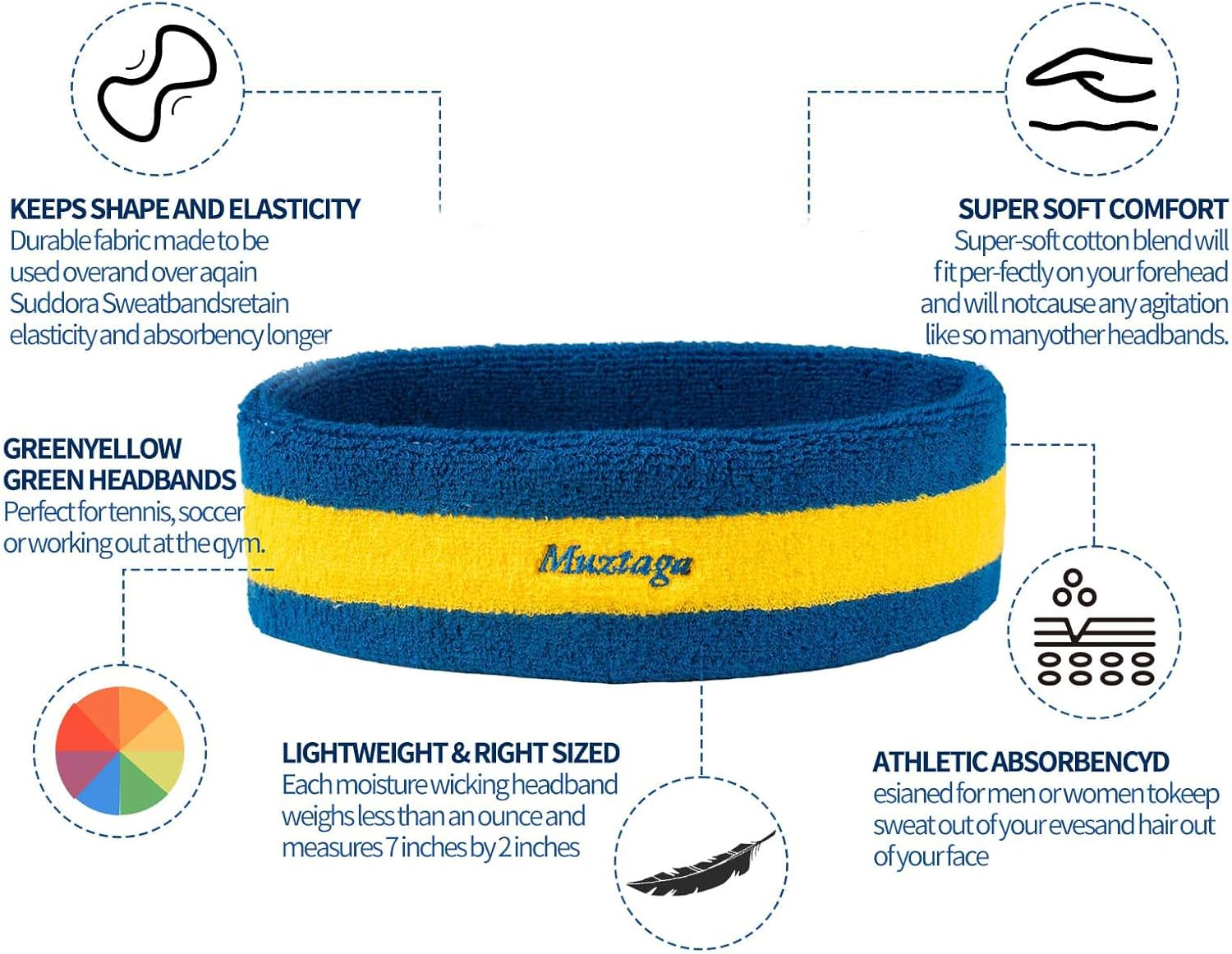Muztaga Sports Headband -Sweatproof Non-Slip Workout Band | Quick-Dry Breathable Fabric for Pickleball Golf Tennis Gym Running Basketball | Unisex Fitness Accessories image number 1