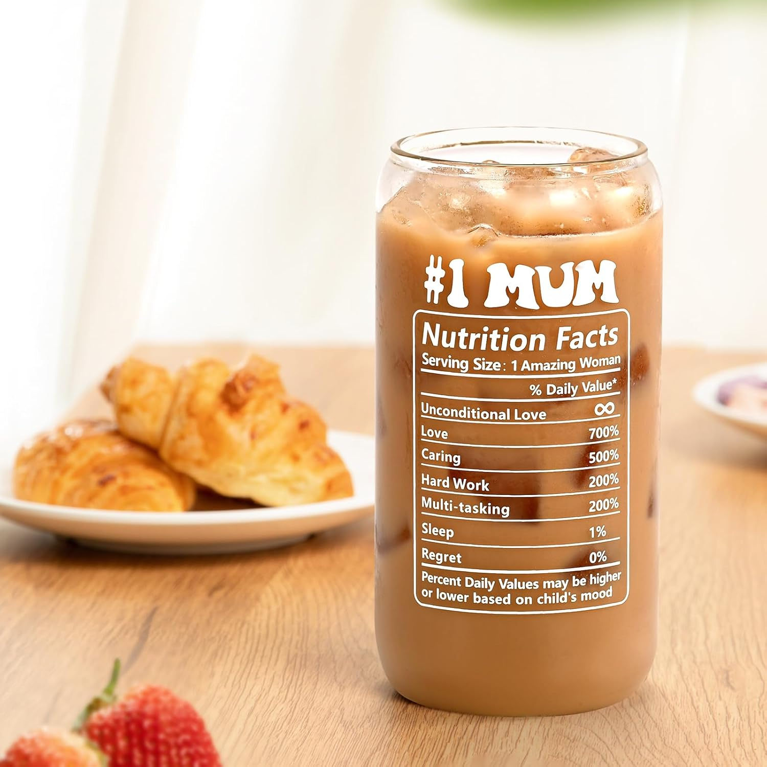 Mothers Day Gifts, Gifts for Mum, Mum Birthday Christmas, 16Oz Glass Cup with Bamboo Lid image number 4