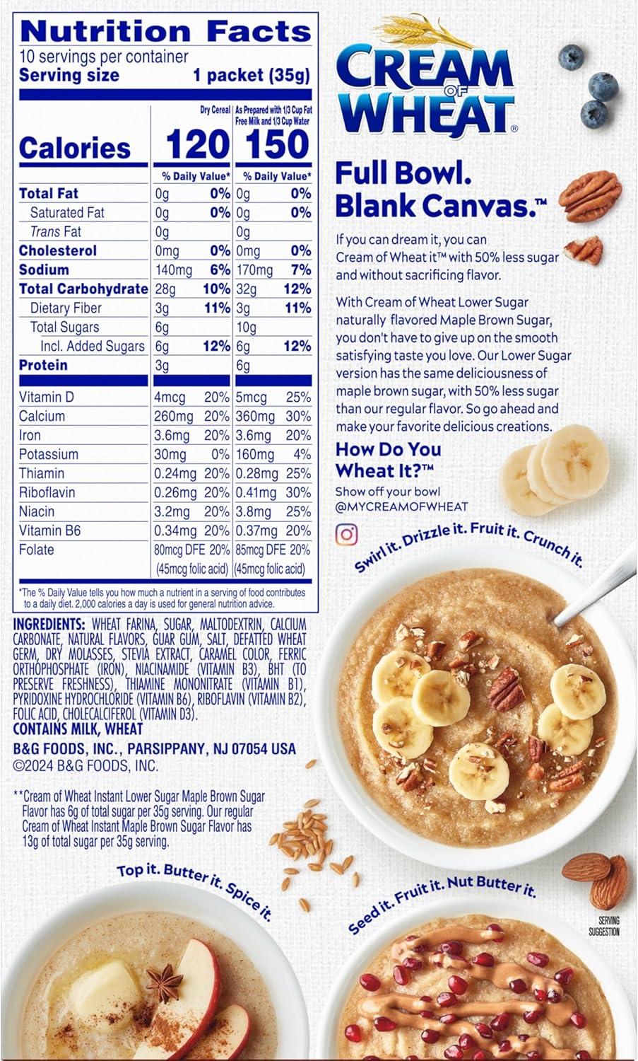 Cream of Wheat Instant Lower Sugar Maple Brown Sugar, 12.3 Ounce, 10 Packets image number 1