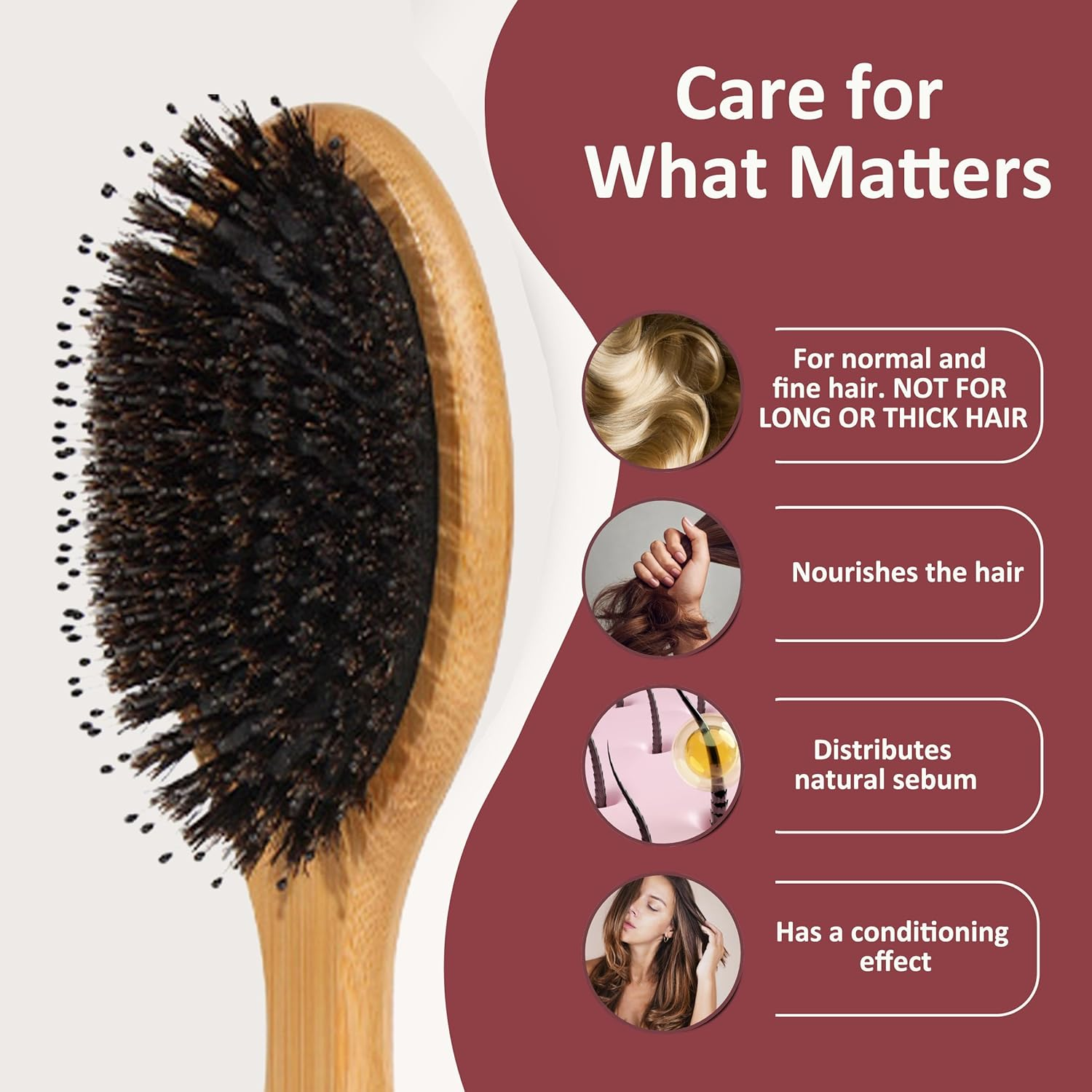 Boar Bristle Hair Brush Set, Natural Massage Hair Brush, Wooden Paddle Hairbrush, Slick Backbrush for Long and Curly Hair Thick, Hairbrush Detangling Smoothing All Hair Types image number 1