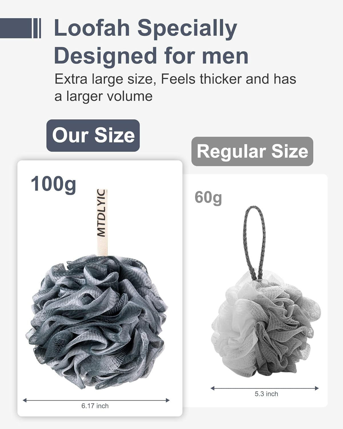 MTDLYICE XXL Large Loofah 100G 4 Pack, Soft Mesh Shower Loofah for Men, Body Scrub, Blue Gray image number 4