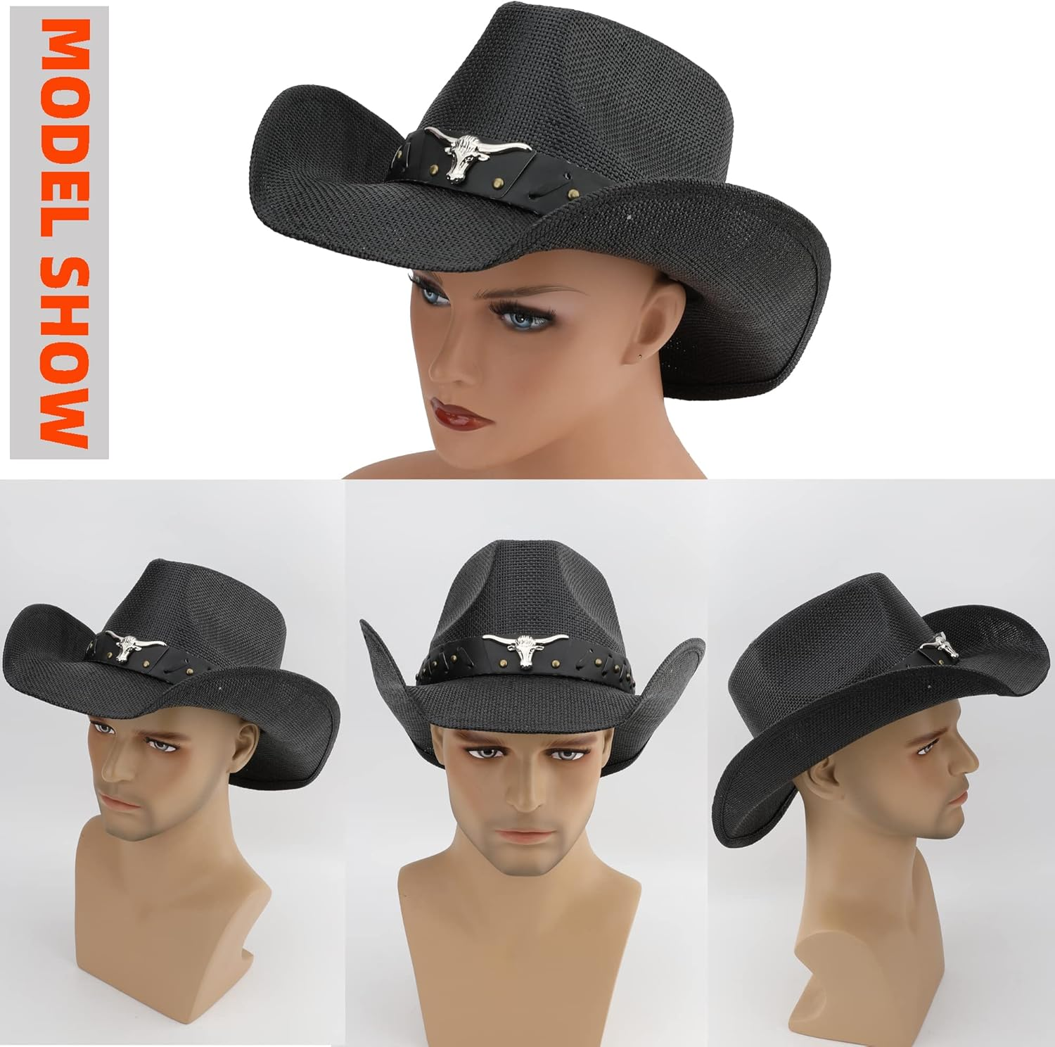 Melesh Adult Sun Straw Western Cowboy Hat Colored