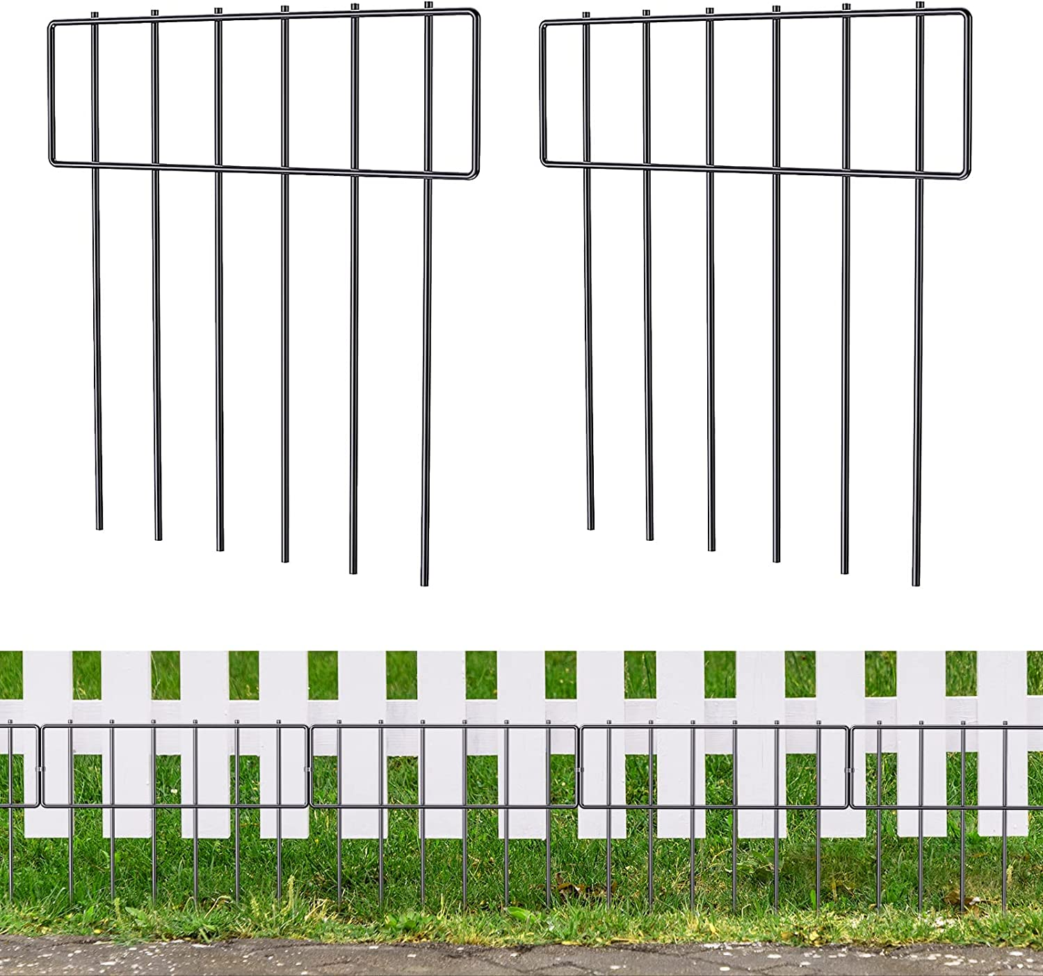 Decorative Garden Fence 2 Pack, Total 26In (L) X 17In (H) No Dig Rustproof Metal Wire Fencing Border Animal Barrier, Flower Edging for Landscape Patio Yard Outdoor Decor, Square