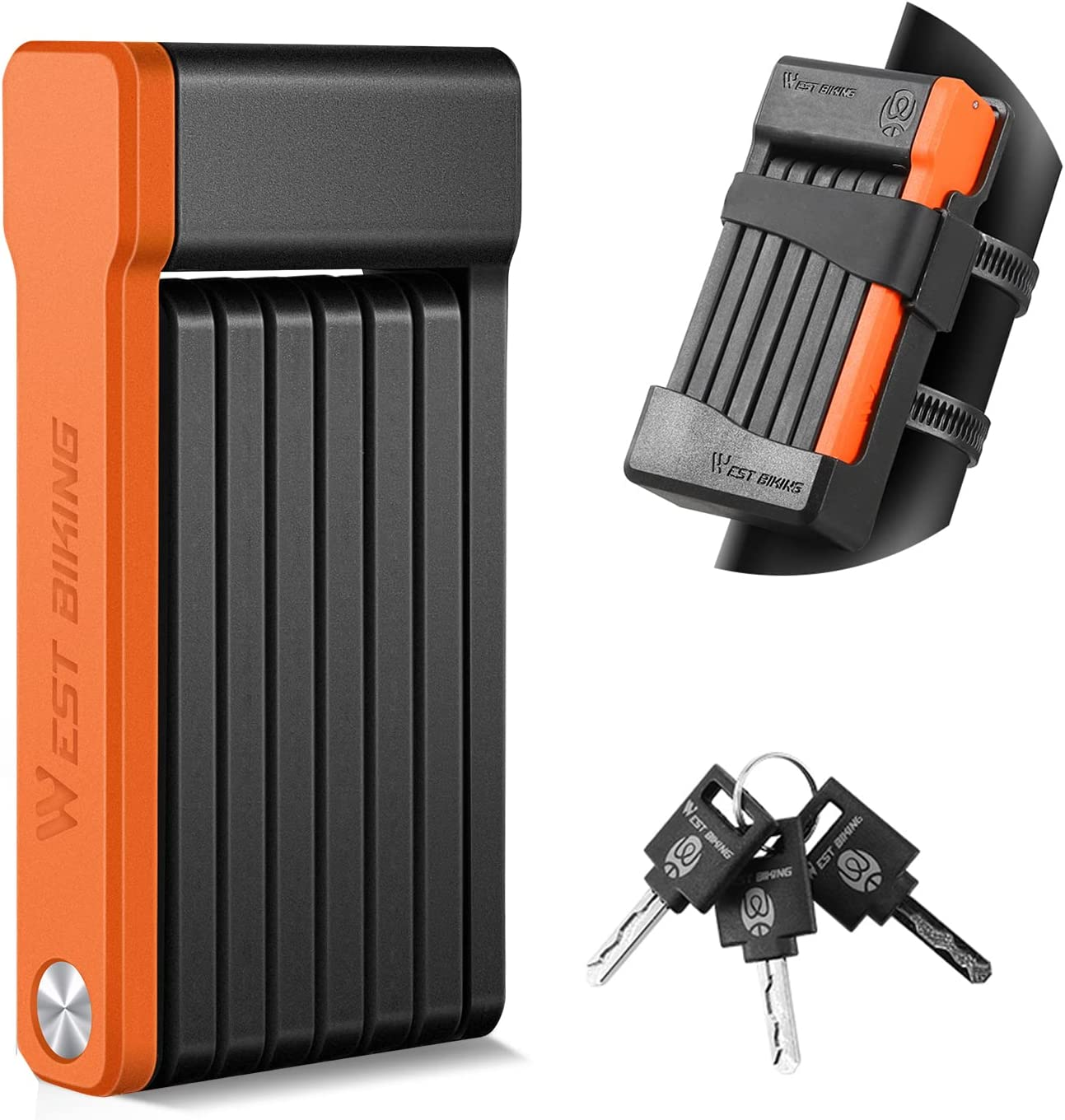 Compact Folding Bike Lock with 3 Keys, 2.06 Ft anti Theft Security Bicycle Locks, Super Strong Bicycle Security Chain Lock with Bracket for Electric Bikes/Scooters image number 4