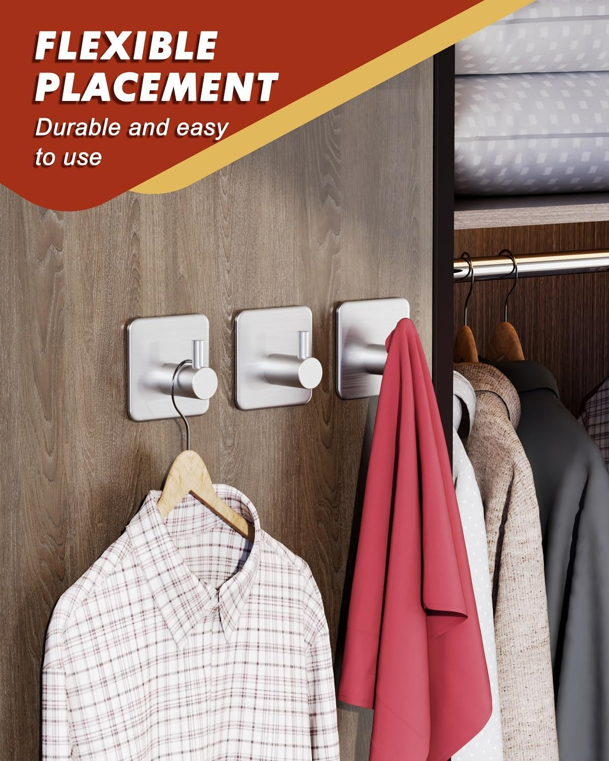 Auxmir Adhesive Wall Hooks Heavy Duty 30Lb/14Kg(Max) Towel Hooks, 5 Packs Self Adhesive Utility Hooks Stainless Steel for Coat Robe, Waterproof Rustproof Oilproof for Bathroom Shower Kitchen Office image number 1