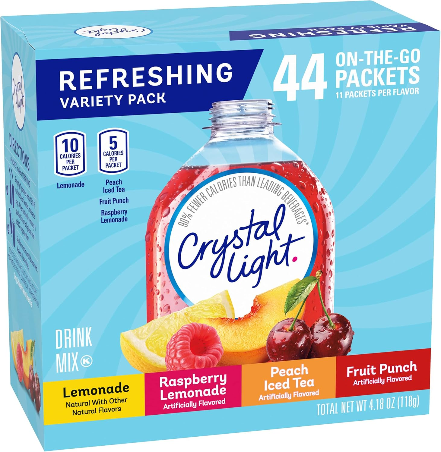 Crystal Light Lemonade, Raspberry Lemonade, Peach Iced Tea, & Fruit Punch Powdered Drink Mix Singles Variety Pack (44 Ct. On-The-Go Individual Packets) image number 6