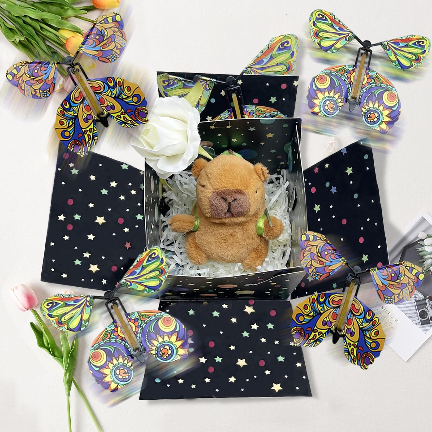 TUSAUW Butterfly Explosion Gift Box - Flying Butterfly Surprise Box for Birthdays, Christmas, Valentines, Proposal, Wedding Gifts & Prank (Black) - Black2 image number 6