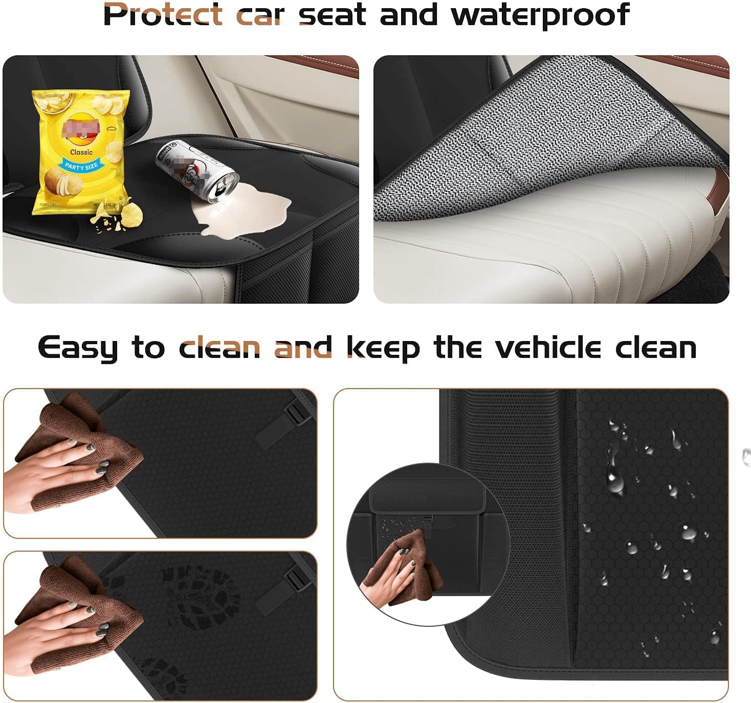 Car Seat Protector for Kids, Waterproof and Non-Slip Car Seat Protector with Storage Pockets, Baby Travel Kick Mats & Front/Back Seat Cover Set for Baby and Pet (Black) image number 3