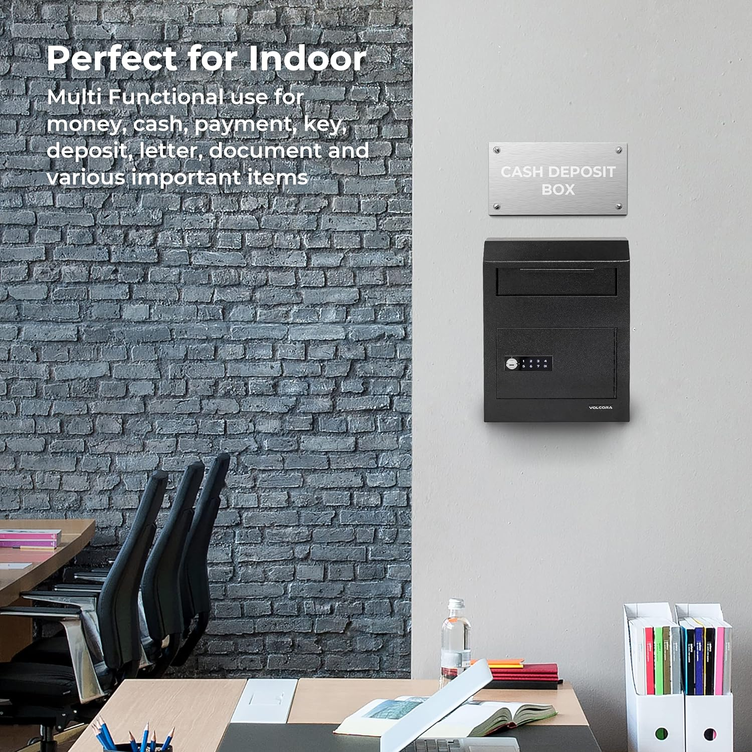 Volcora Key Drop Box with Lock, Drop Slot Depository Safe Box Digital Keypad, Money Drop Safe for Business, Wall Mount Mailbox, Cash Drop Box, Electronic Programmable Lock with Key Indoor Use image number 6