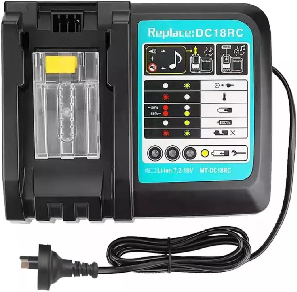 DC18RC Battery Charger Compatible with Makita 14.4V 18V LXT Lithium-Ion Batteries BL1850 BL1840B 18V Drill Battery Charger Replaces DC18RD DC18RA DC18SD