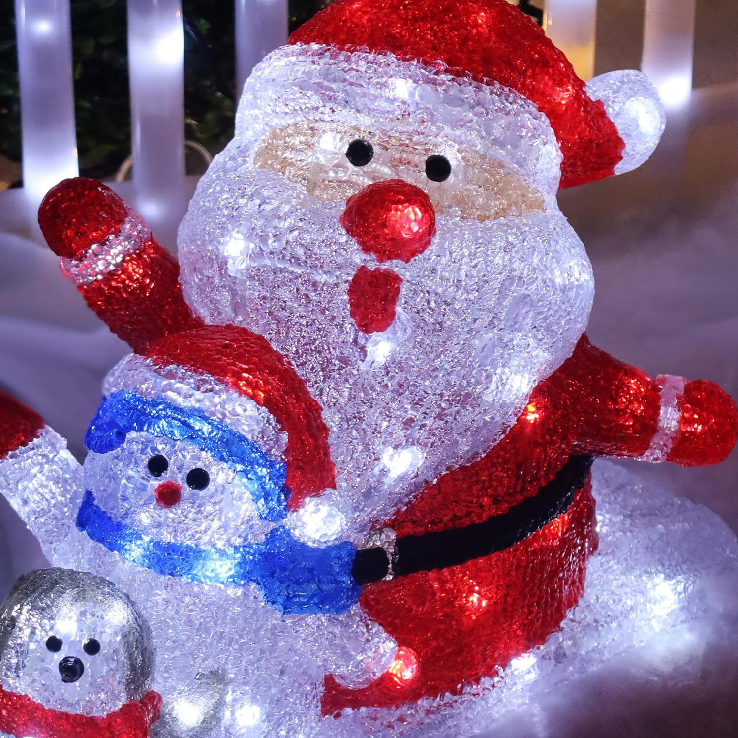 Lexi Lighting Acrylic Santa Penguin and Snowman Led-Lighted Display, 6-Hour On/Off Timer, Xmas Decoration, Indoor/Outdoor Display for Holiday D&eacute;cor image number 1