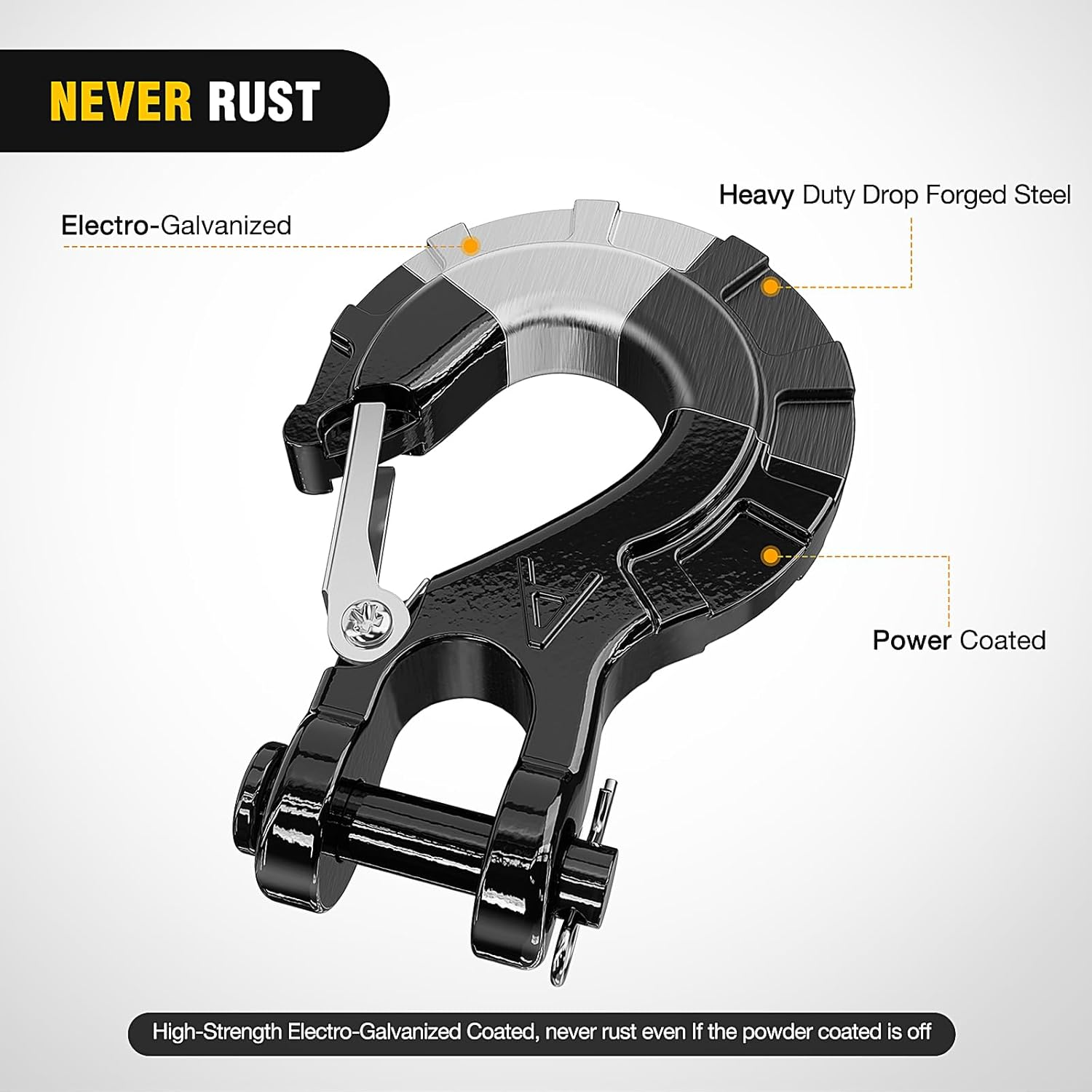 Nilight Forged Steel Winch Hook 3/8" Grade 70 Safety Latch Winch Cable Hook Stopper & Clevis Slip Hook Sets, Included Allen Wrench,Max 35,000 Lbs,2 Years Warranty, Black image number 6