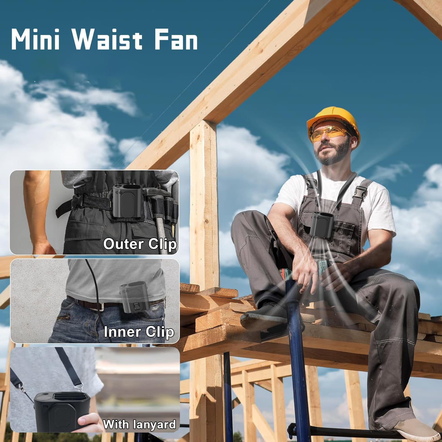 Portable Fan, Hands-Free Hanging Neck Fan Rechargeable 3 Speeds 16000RPM Strong Airflow Portable Waist Fan Clip on Wearable Belt 24H Working Time for Travel, Camping, Outdoor, Jobsite, Farms image number 6