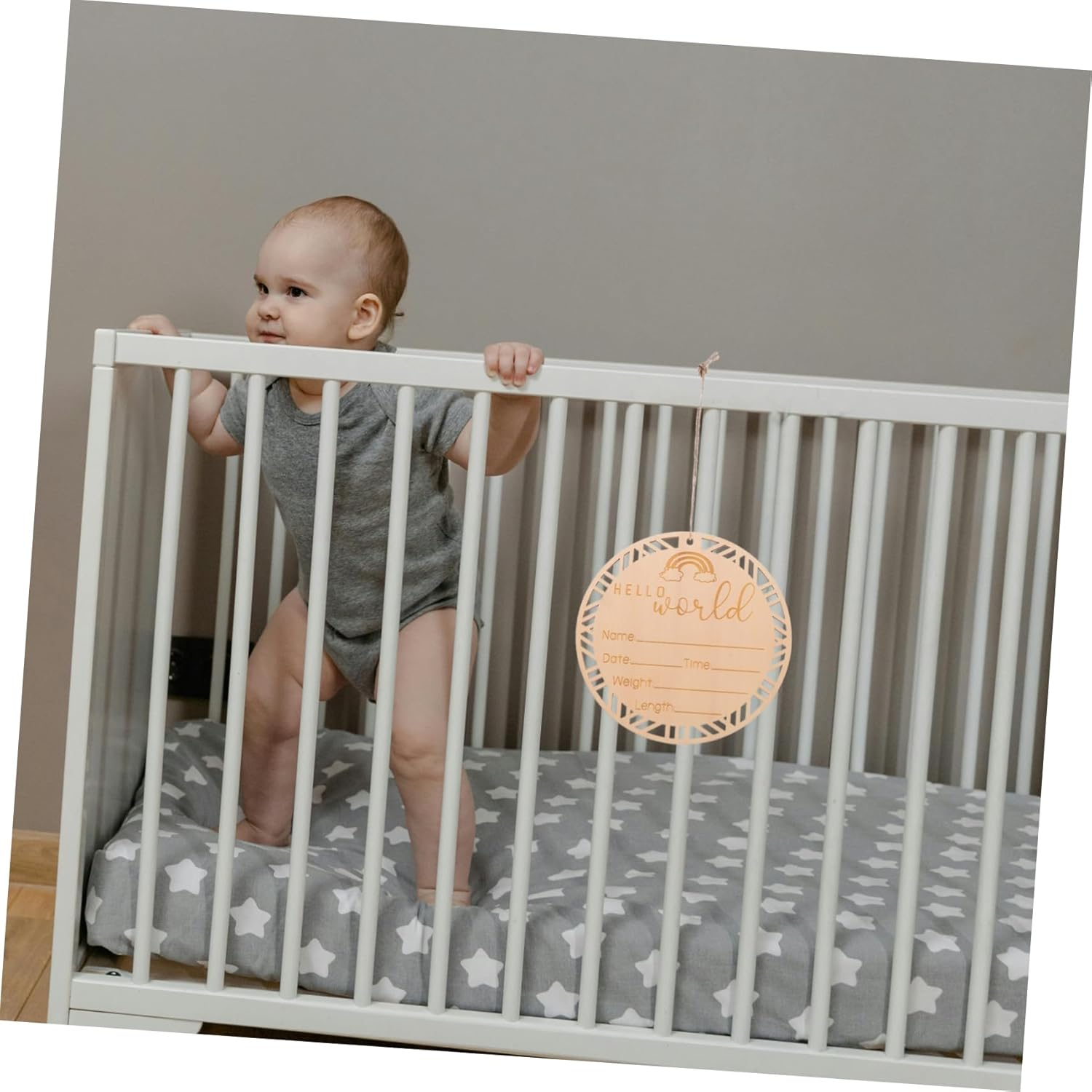 LIFKOME Natural Wood Birth Announcement Sign round Newborn Name Plaque Photo Prop for Nursery and Shower Decorations Milestone Keepsake image number 2