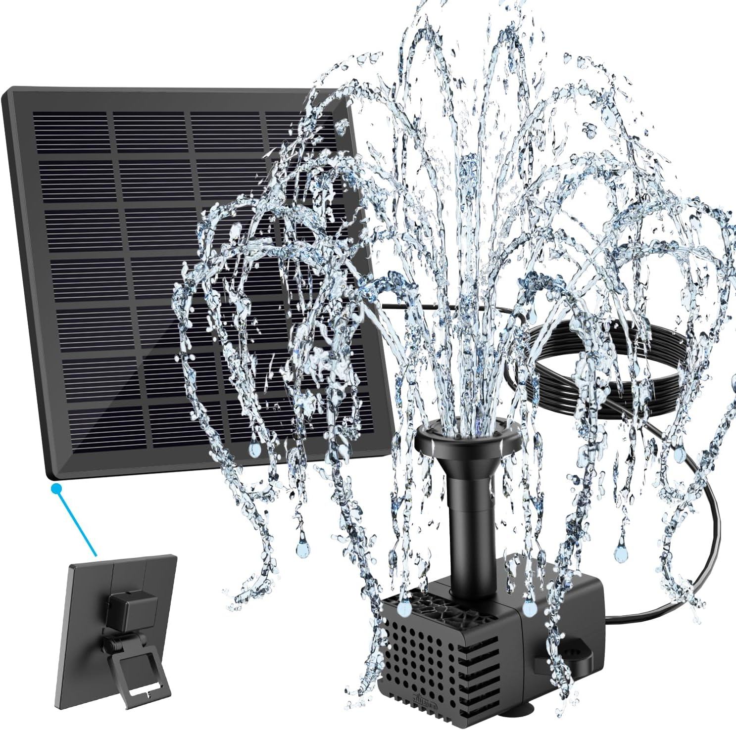 Solar Fountain Kit with Holder Glass Panel - No Battery, DIY Small Solar Water Pump Works in Shadow with Sucker for Bird Bath, Hummingbird, Water Feature, Outdoor, 9.84Ft Power Cord-Black image number 3