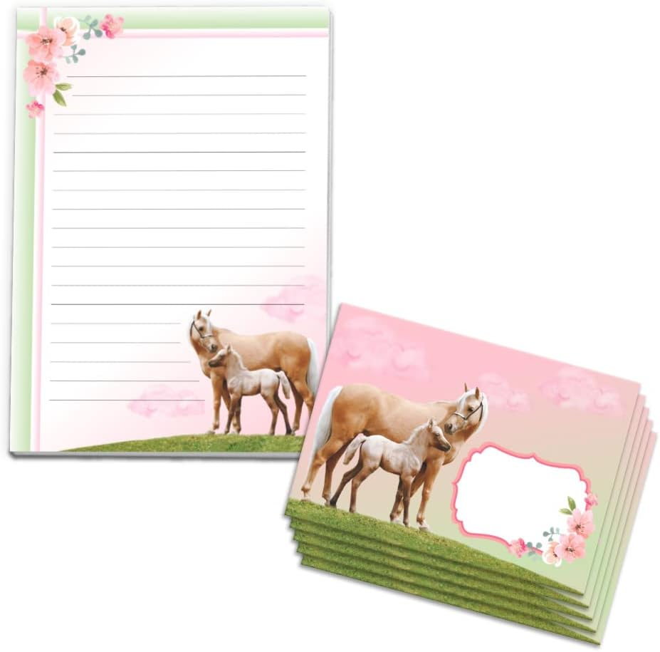 Junapack Girls Stationery Set Horse with Foal Horses Letter Pad with Envelope for Kids Pad A5 with 25 Sheets 15 Envelopes