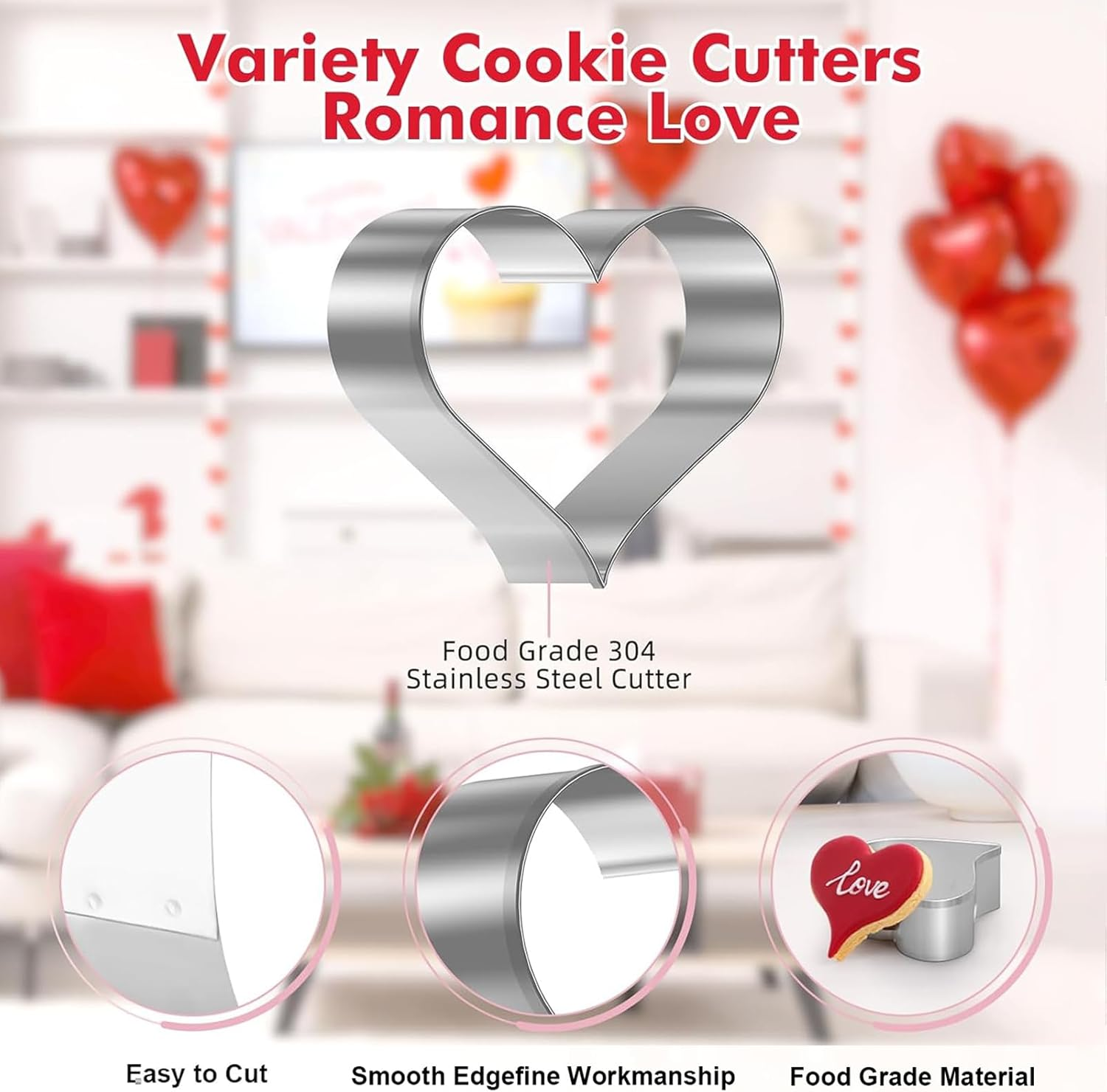 YQQZQ 7Pcs Stainless Steel Cookie Biscuit DIY Mold,Different Heart Cutter Baking Mould,Idea Snacks Mold for Valentine'S Day,Wedding and Anniversary Day Party image number 5