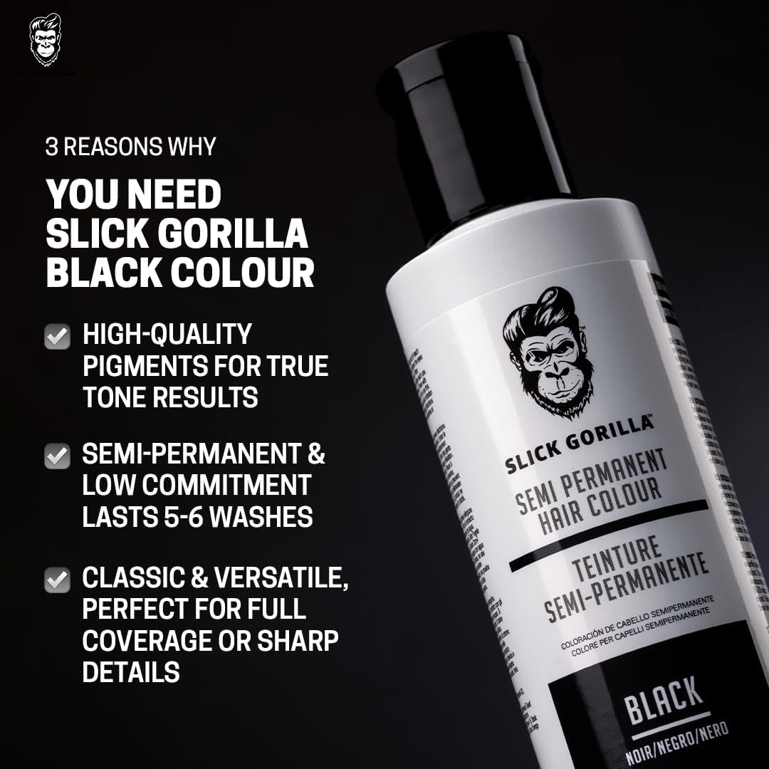 Slick Gorilla Semi Permanent Black Hair Dye for Men 3.38 Fl Oz | Vegan Hair Color | Cruelty Free Beard and Hair Dye | Conditioning and Nourishing Formula | Lasts 5 6 Washes | Temporary Hair Color image number 3
