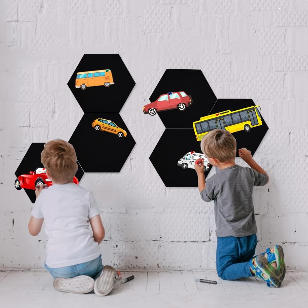 Vuzvuv 6 Pcs Hexagon Bulletin Board with 50 Pushpins & Sticky Note Adhesive Cork Board for Wall，Felt Pin Board for School，Office Decor（Black） image number 4